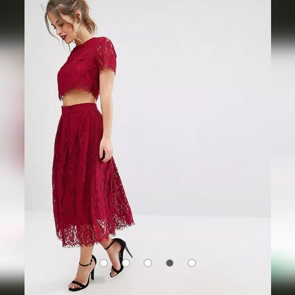 True Decadence Petite 2 In 1 Allover Lace Full Prom Skater Midi Dress Size 8US - Picture 7 of 9